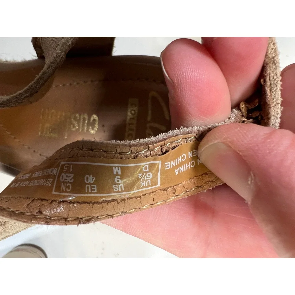 Clarks Zia Reign Sand Suede Espadrille Wedge Sandals Beige Women 9 M